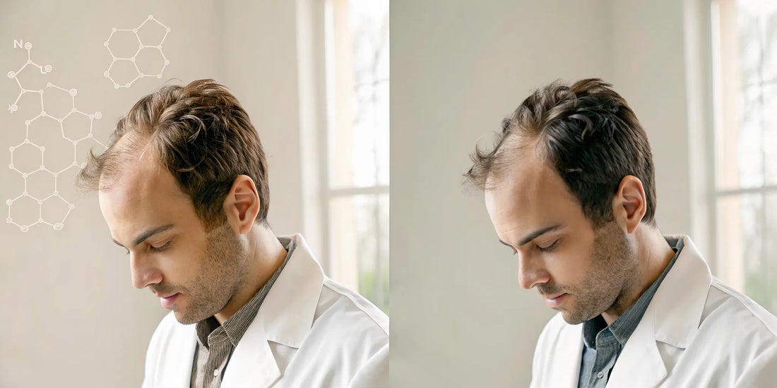 Molecular illustration comparing dutasteride and finasteride for hair loss treatment