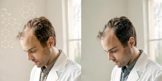 Molecular illustration comparing dutasteride and finasteride for hair loss treatment