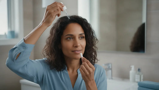 Adult comparing oral vs topical hair loss treatment at home